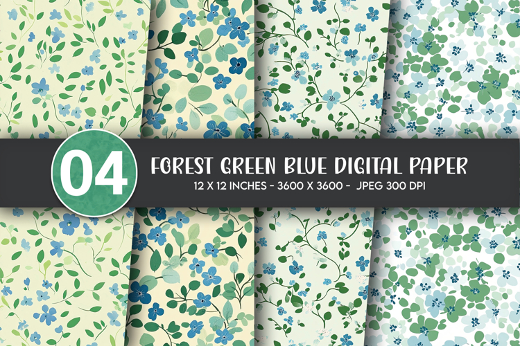 Forest Green Blue Digital Paper example image 1