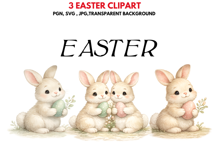 Cute Easter Bunny Clipart 3 Spring PNG SVG JPG