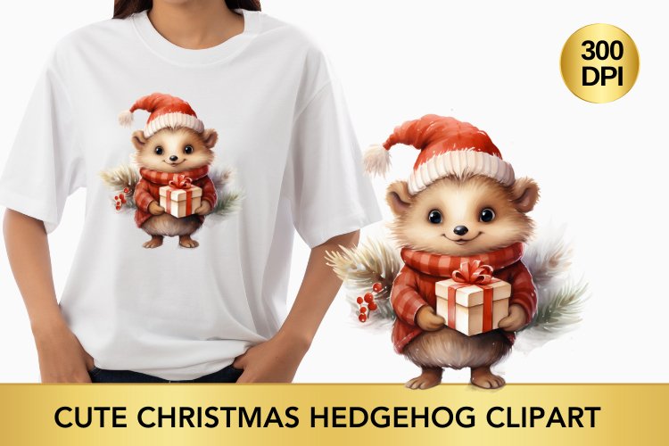 Cute Christmas Hedgehog Clipart, Hedgehog sublimation
