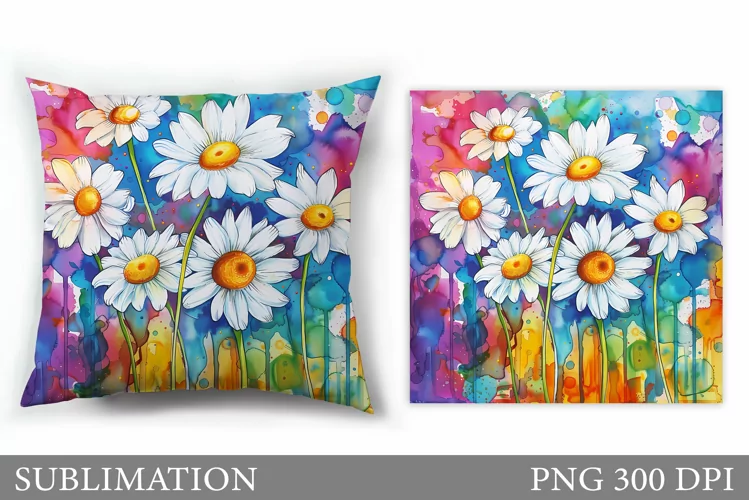 Floral Sublimation. Daisy Flowers Pillow Sublimation