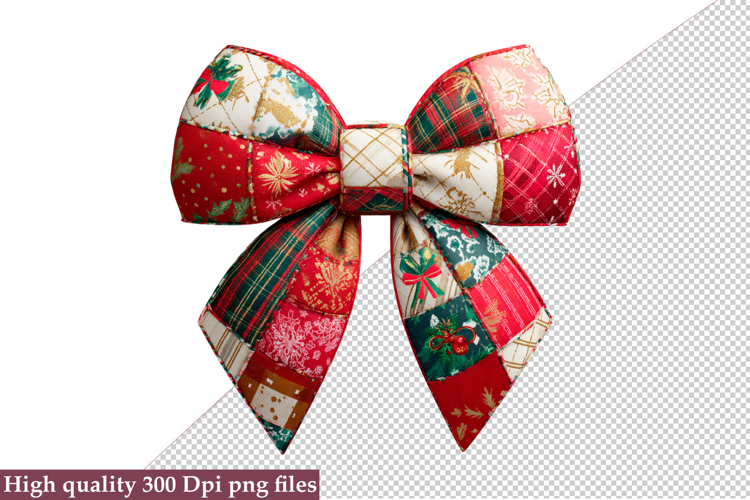 Christmas Patchwork Bow Clipart PNG