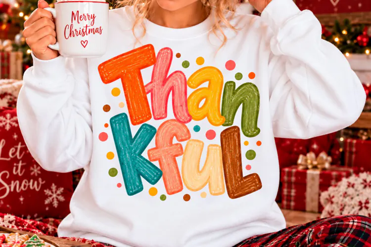 Colorful Thankful Thanksgiving Sublimation PNG