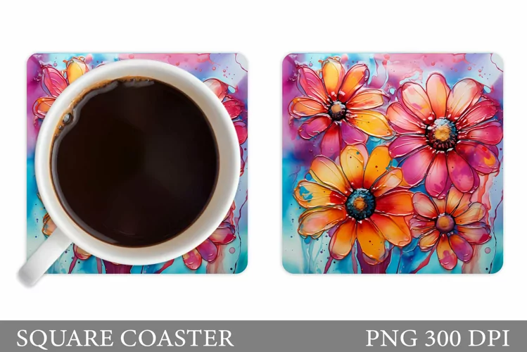 Flowers Coaster Design. Daisy Flowers Coaster Sublimation