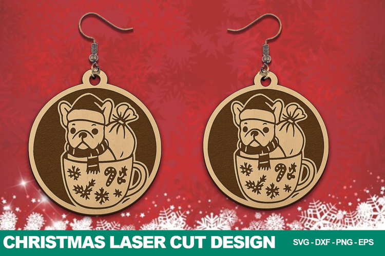 Dog Mug Christmas Earring Laser Cut SVG Design