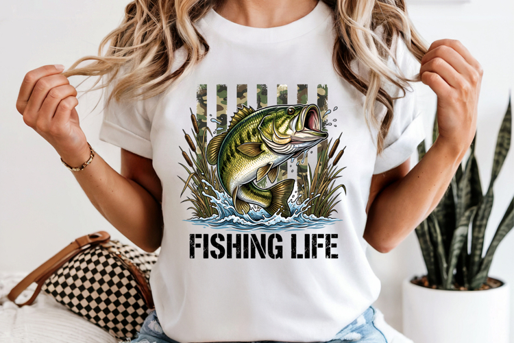Fishing Life Bass PNG, Camo American Flag Sublimation