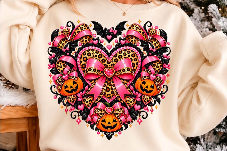 Pink Leopard Halloween Heart PNG Halloween T-shirt de example image 1