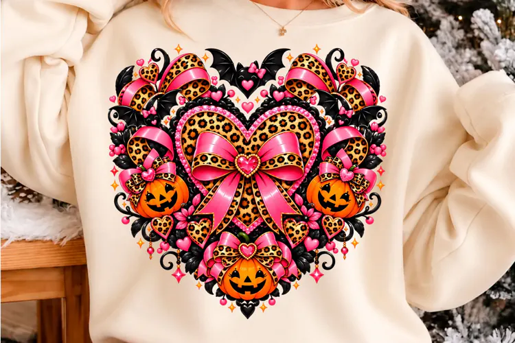 Pink Leopard Halloween Heart PNG Halloween T-shirt de
