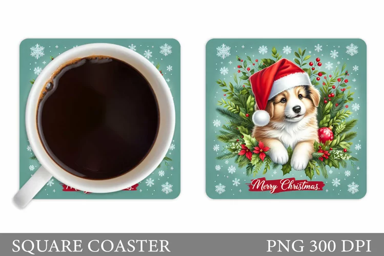 Christmas Dog Coaster. Christmas Coaster Sublimation