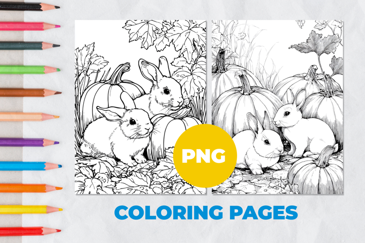 Rabbits with pumpkins Coloring Pages | Coloring book