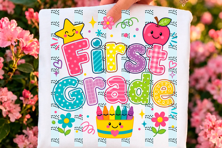First Grade Striped Back to School Png