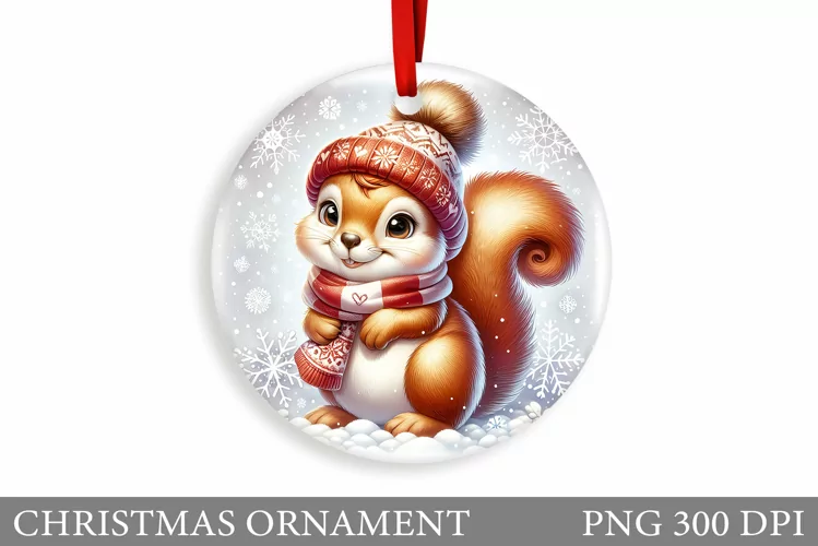 Cute Squirrel Christmas Ornament. Cute Squirrel Sublimation