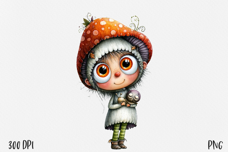 Whimsical Autumn Girl PNG, Cute Woodland Character Clipart