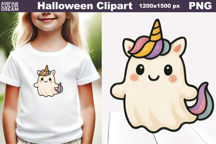 Cute Unicorn Ghost Clipart | Halloween PNG for Kids