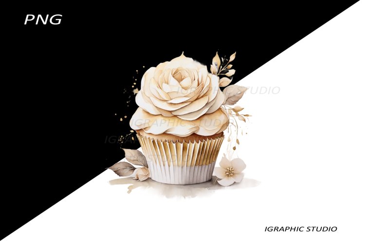 Gold Flowers Cupcake Clipart
