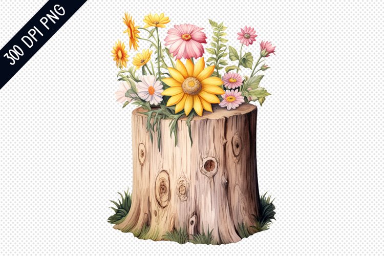 Flower Wooden Stump Sublimation PNG Design