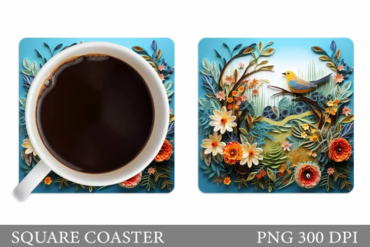 Bird Flowers Coaster Sublimation. Bird Square Coaster Design