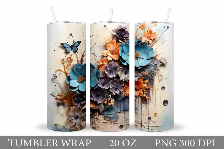 3D Flowers Tumbler Design. Flowers Tumbler Sublimation
