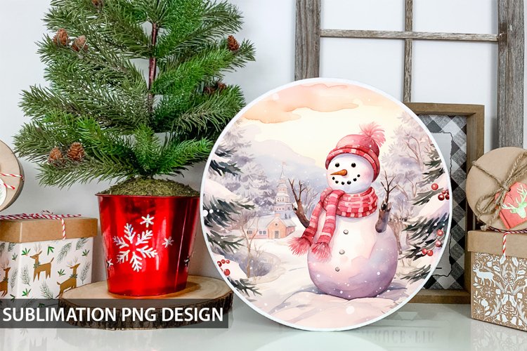 Christmas Snowman Round Sign - Snowman Round Sublimation