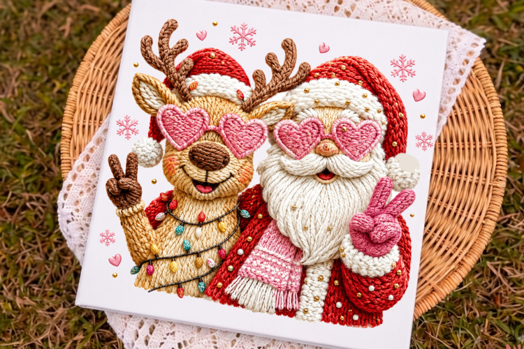 Crochet Santa and Reindeer Heart Glasses Sublimation Files