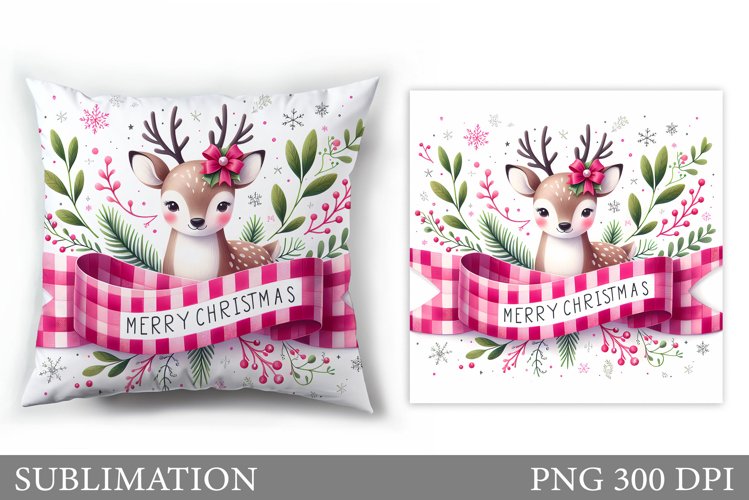 Christmas Deer Pillow Design. Christmas Pillow Sublimation example image 1