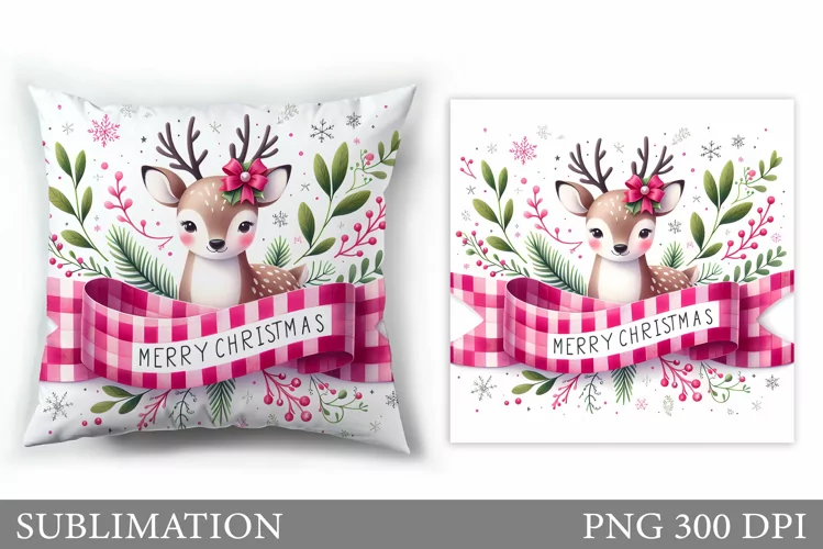 Christmas Deer Pillow Design. Christmas Pillow Sublimation