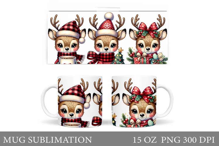 Christmas Deer Mug Design. Cute Deer Mug Sublimation