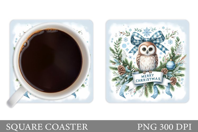Christmas Owl Coaster Sublimation. Christmas Coaster Design example image 1