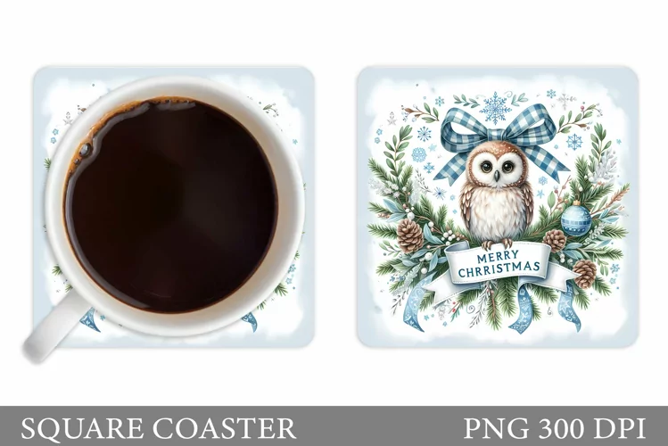 Christmas Owl Coaster Sublimation. Christmas Coaster Design