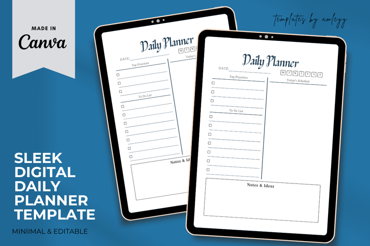 Sleek Digital Daily Planner Template Canva | Editable Daily