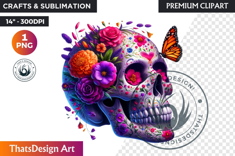 Floral Sugar Skull Day of the Dead Clipart, dia de muertos