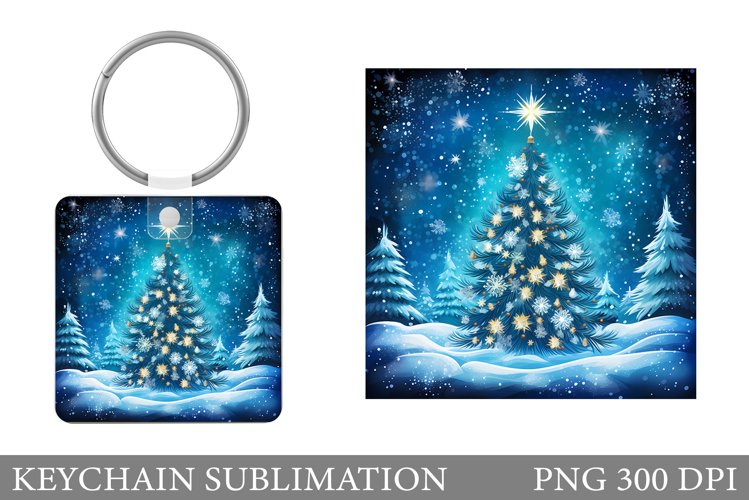 Christmas Tree Keychain. Christmas Square Keychain Design