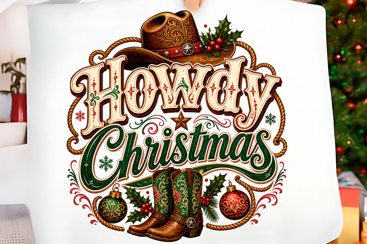 Howdy Christmas Western Cowboy PNG Christmas T-shirt Png