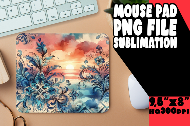 Luminous Mouse Pad PNG Design, Watercolor Patter