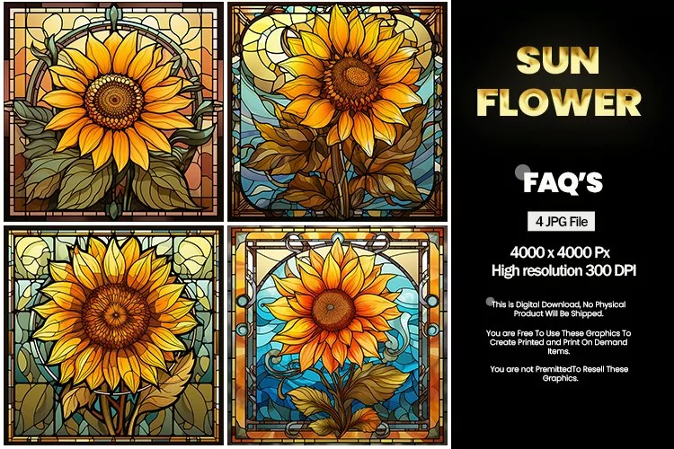 Stained Glass Sunflower Square Coaster - 04 Variations