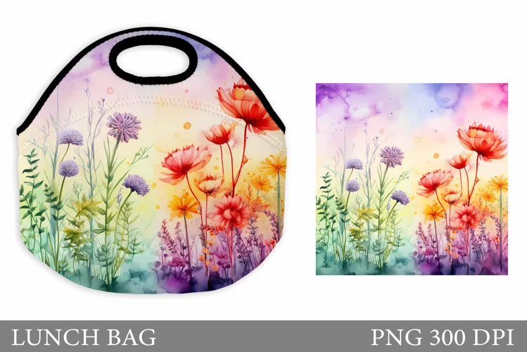 Wildflowers Lunch Bag Sublimation. Floral Lunch Bag Design