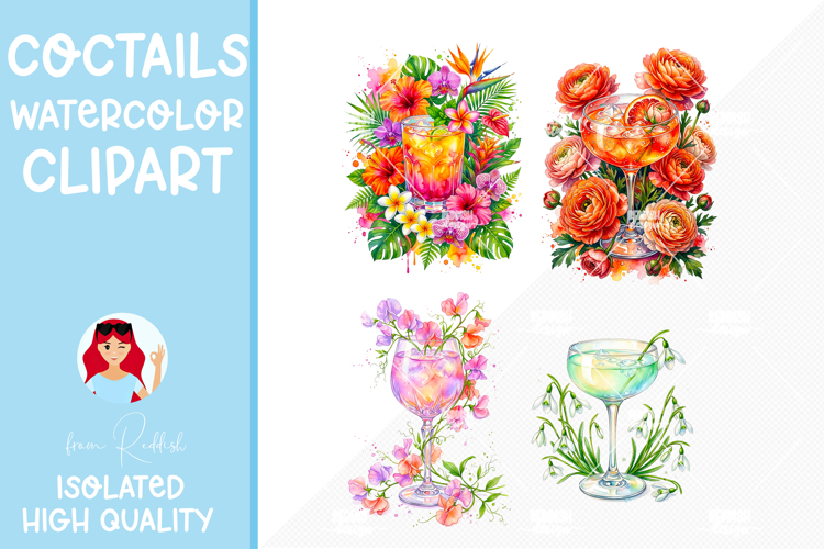 Watercolor Cocktail Clipart Image 5