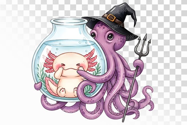 Halloween Axolotl Octopus Witch Hat Costume PNG Uparupa