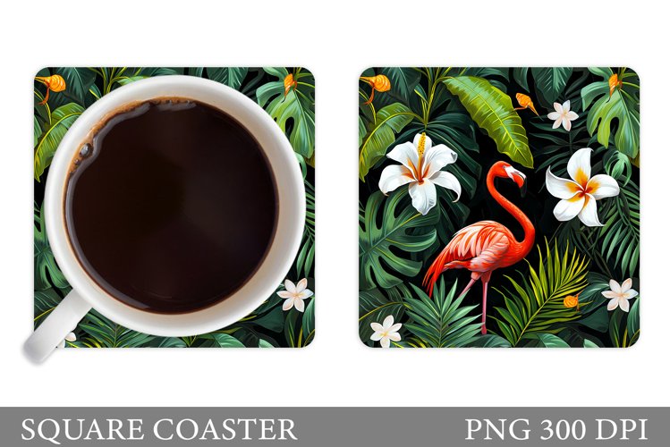 Flamingo Coaster Design. 3D Flowers Coaster Sublimation example image 1
