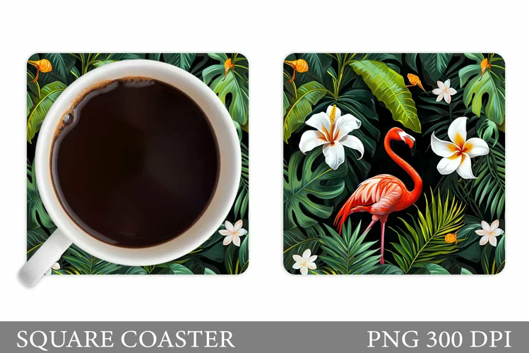 Flamingo Coaster Design. 3D Flowers Coaster Sublimation