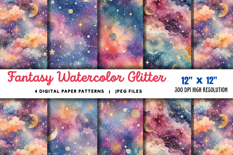 Fantasy Watercolor Glitter Background JPG