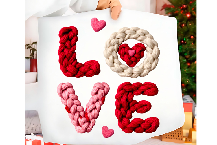 Faux Yarn Crochet Love Valentine Day PNG
