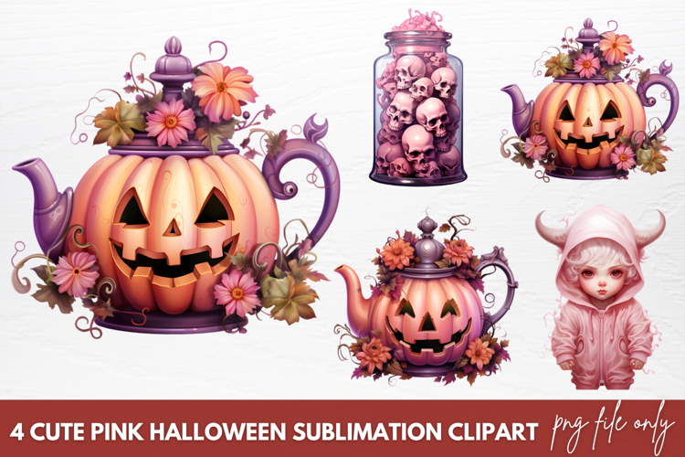 Cute Pink Halloween Sublimation Clipart, Pink Halloween