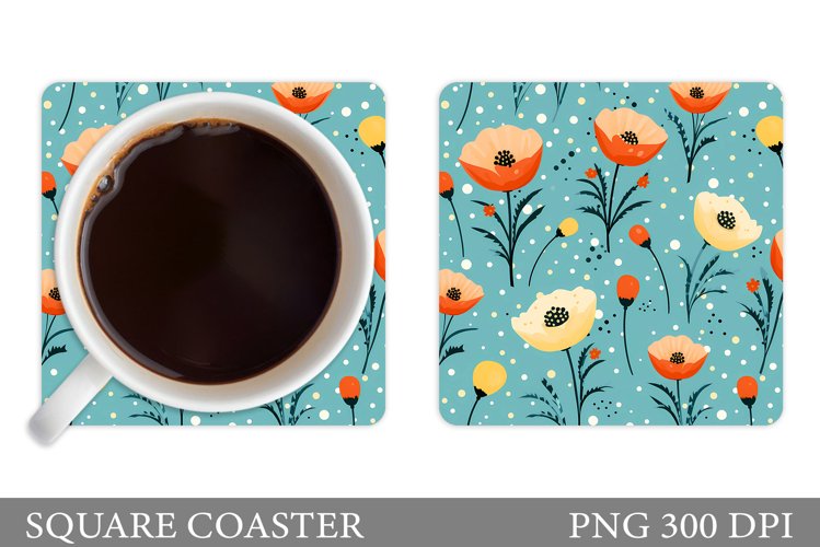 Flowers Coaster Sublimation. Square Coaster Flowers Design