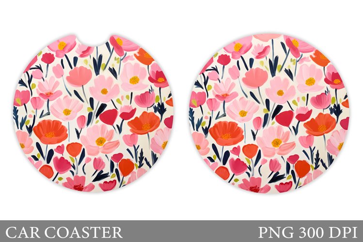 Flowers Car Coaster Sublimation. Flowers Coaster Design example image 1
