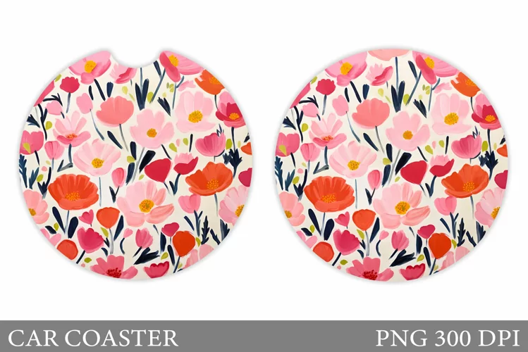 Flowers Car Coaster Sublimation. Flowers Coaster Design