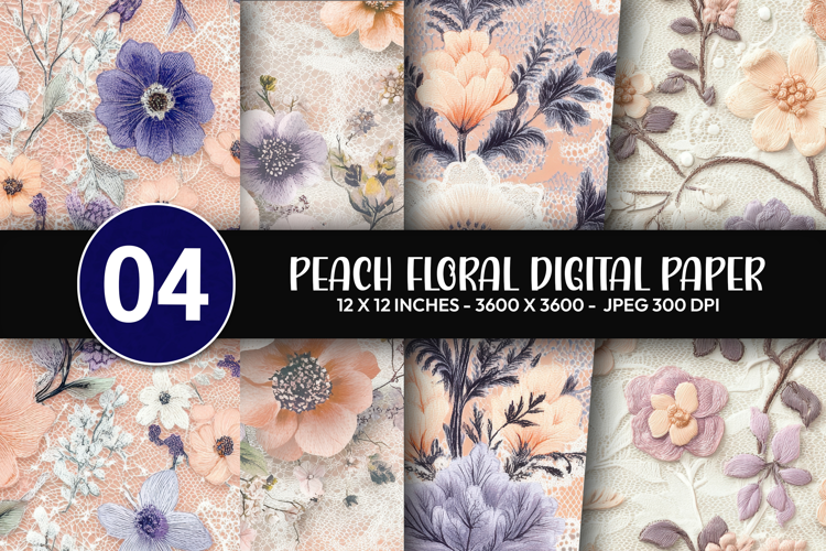 Peach Floral Digital Paper