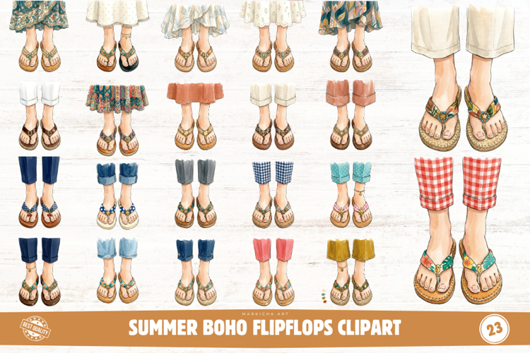 Summer Boho Flipflops Clipart