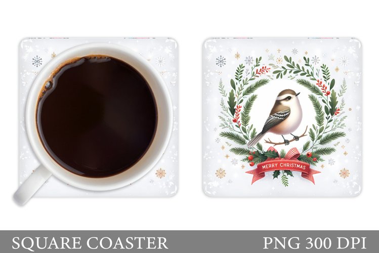 Cute Bird Coaster Sublimation. Christmas Coaster Design example image 1