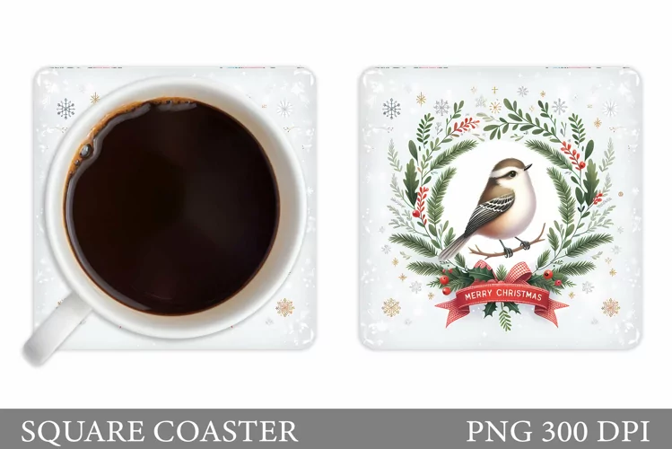 Cute Bird Coaster Sublimation. Christmas Coaster Design