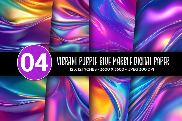 Vibrant Purple Blue Marble Digital Paper